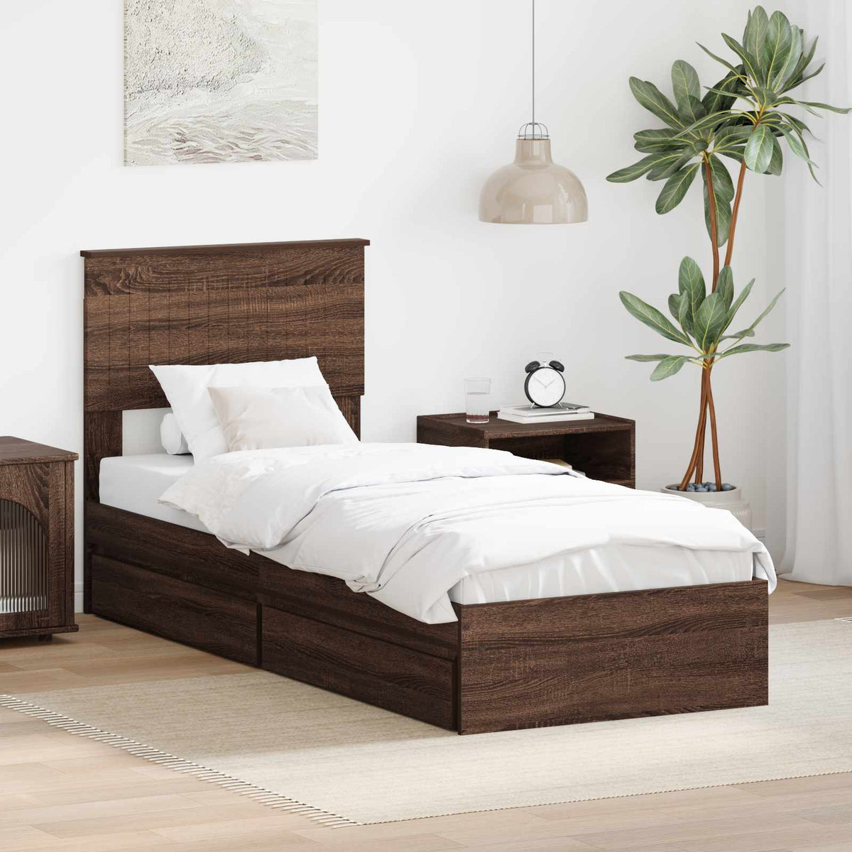 Opslag bed met hoofdeinde Bruin Eiken 75 x 190 cm Bewerkt hout is nu te koop bij PeponiXL, paradijselijk wonen!