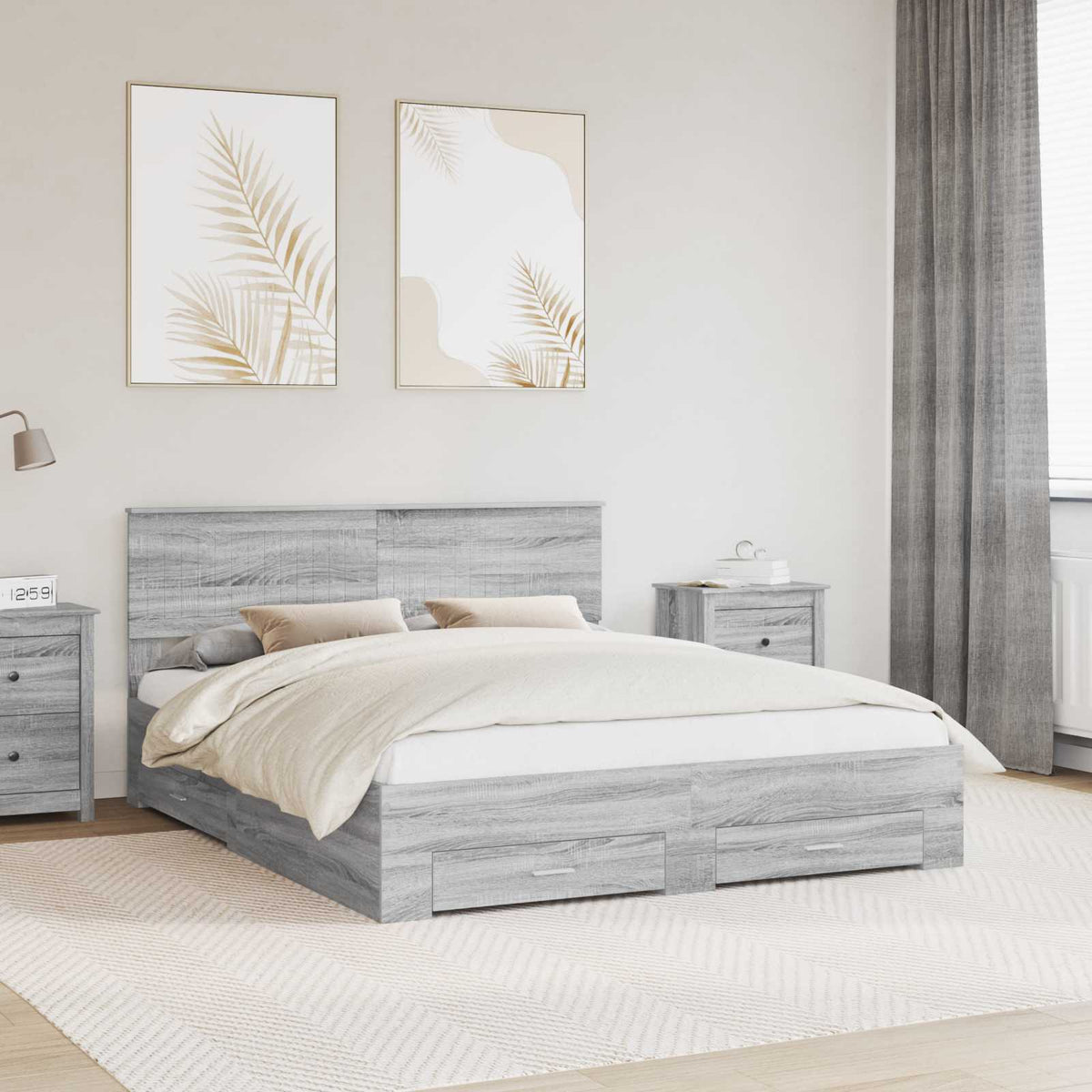 Bedframe met hoofdeinde Grijs Sonoma 160 x 200 cm Bewerkt hout is nu te koop bij PeponiXL, paradijselijk wonen!