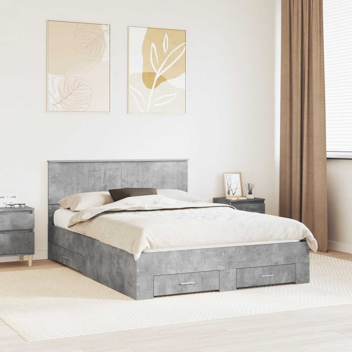 Bedframe met hoofdeinde Beton Grijs 135 x 190 cm Bewerkt hout is nu te koop bij PeponiXL, paradijselijk wonen!