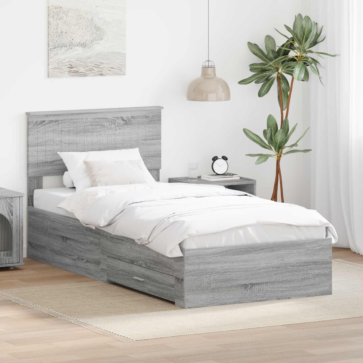 Bedframe met hoofdeinde Grijs Sonoma 90 x 200 cm Bewerkt hout is nu te koop bij PeponiXL, paradijselijk wonen!