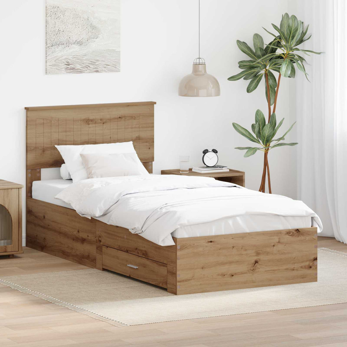 Bedframe met hoofdeinde Artisan Eiken 90 x 200 cm Bewerkt hout is nu te koop bij PeponiXL, paradijselijk wonen!
