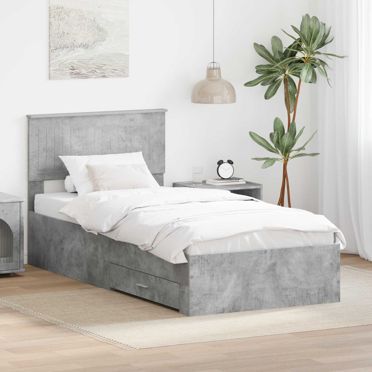 Bedframe met hoofdeinde Beton Grijs 90 x 190 cm Bewerkt hout is nu te koop bij PeponiXL, paradijselijk wonen!