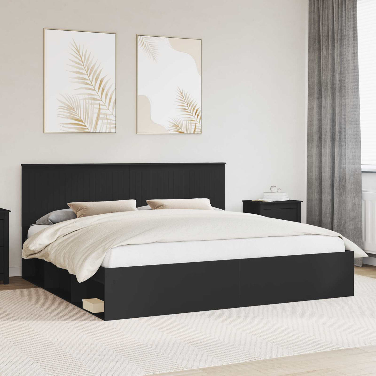 Bedframe met hoofdeinde Zwart 200 x 200 cm Massief grenenhout is nu te koop bij PeponiXL, paradijselijk wonen!
