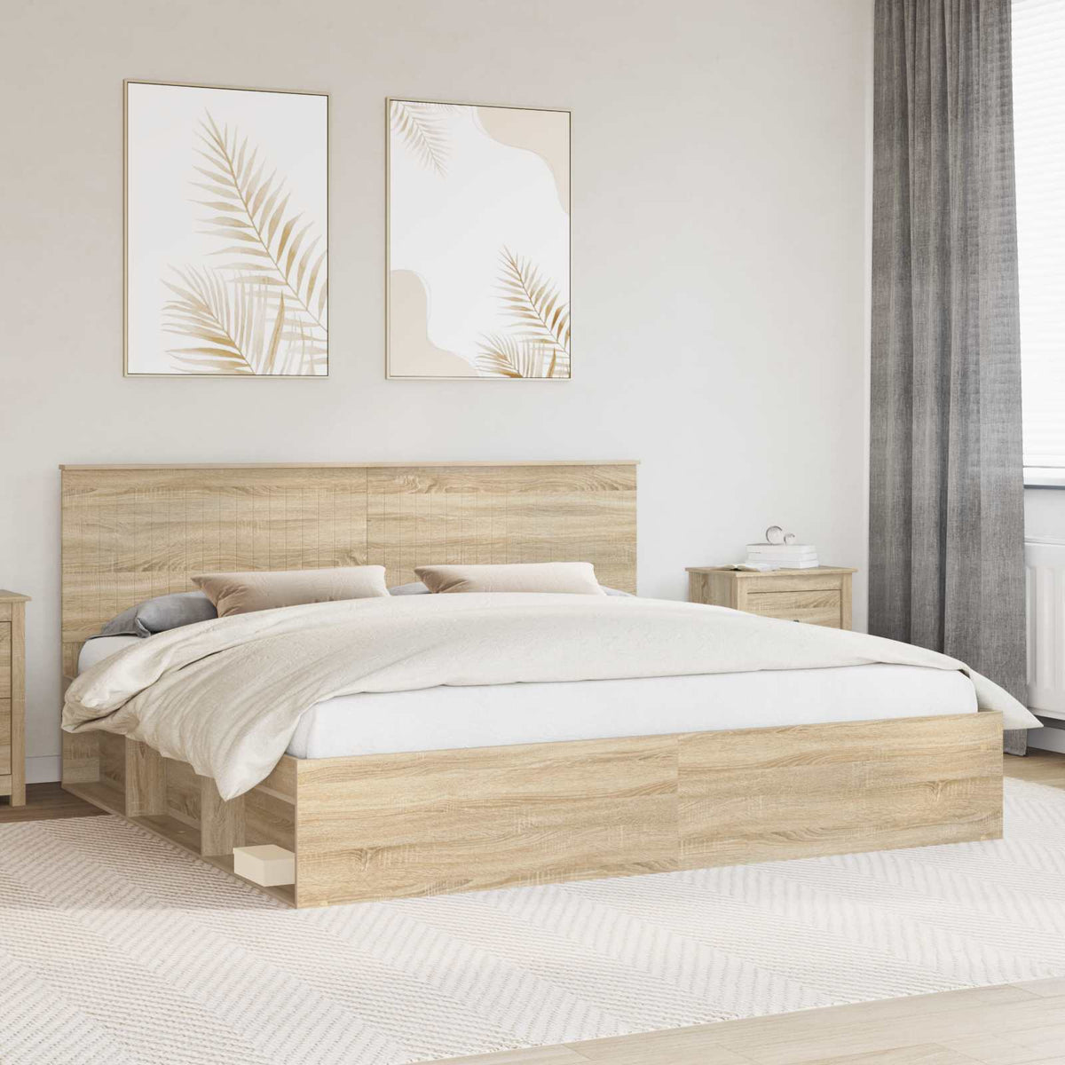 Bedframe met hoofdeinde Sonoma 200 x 200 cm Massief grenenhout is nu te koop bij PeponiXL, paradijselijk wonen!