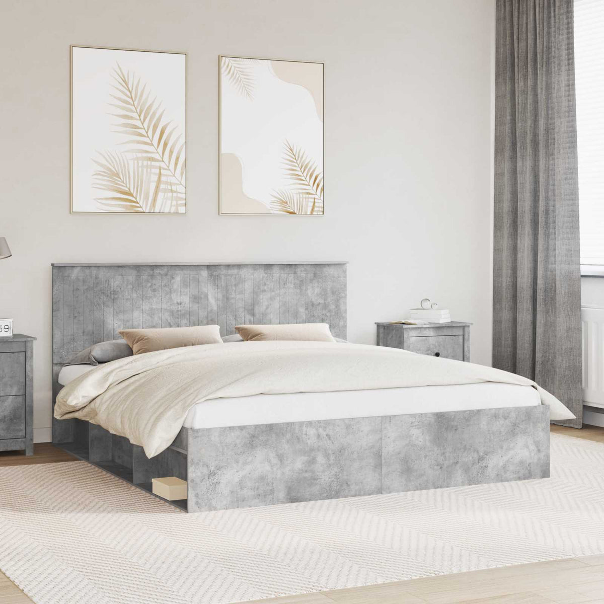 Bedframe met hoofdeinde Beton 180 x 200 cm Massief grenenhout is nu te koop bij PeponiXL, paradijselijk wonen!