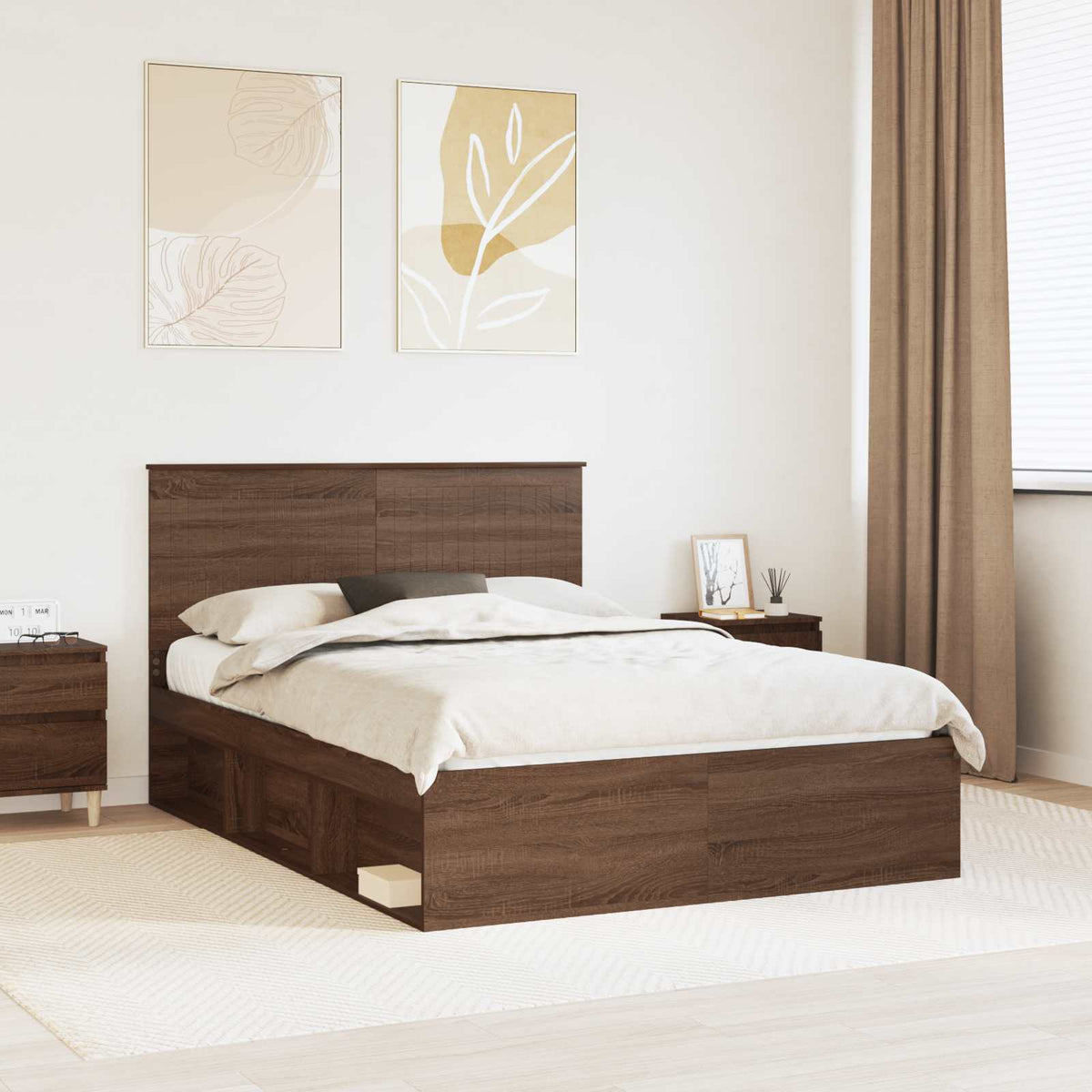 Bedframe Bruin Eiken 140 x 200 cm Massief grenenhout is nu te koop bij PeponiXL, paradijselijk wonen!
