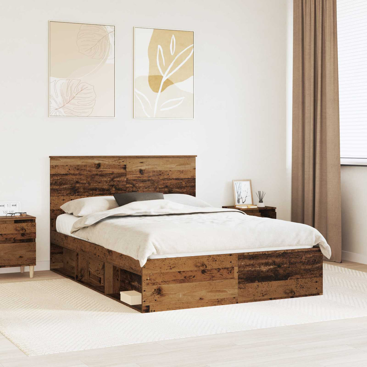 Bedframe met hoofdeinde Oudhout 135 x 190 cm Massief grenenhout is nu te koop bij PeponiXL, paradijselijk wonen!