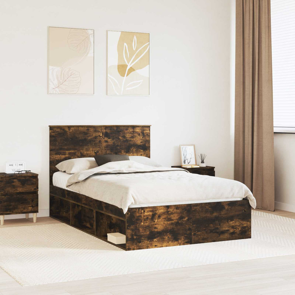 Bedframe Gerookt eiken 120 x 200 cm Massief grenenhout is nu te koop bij PeponiXL, paradijselijk wonen!