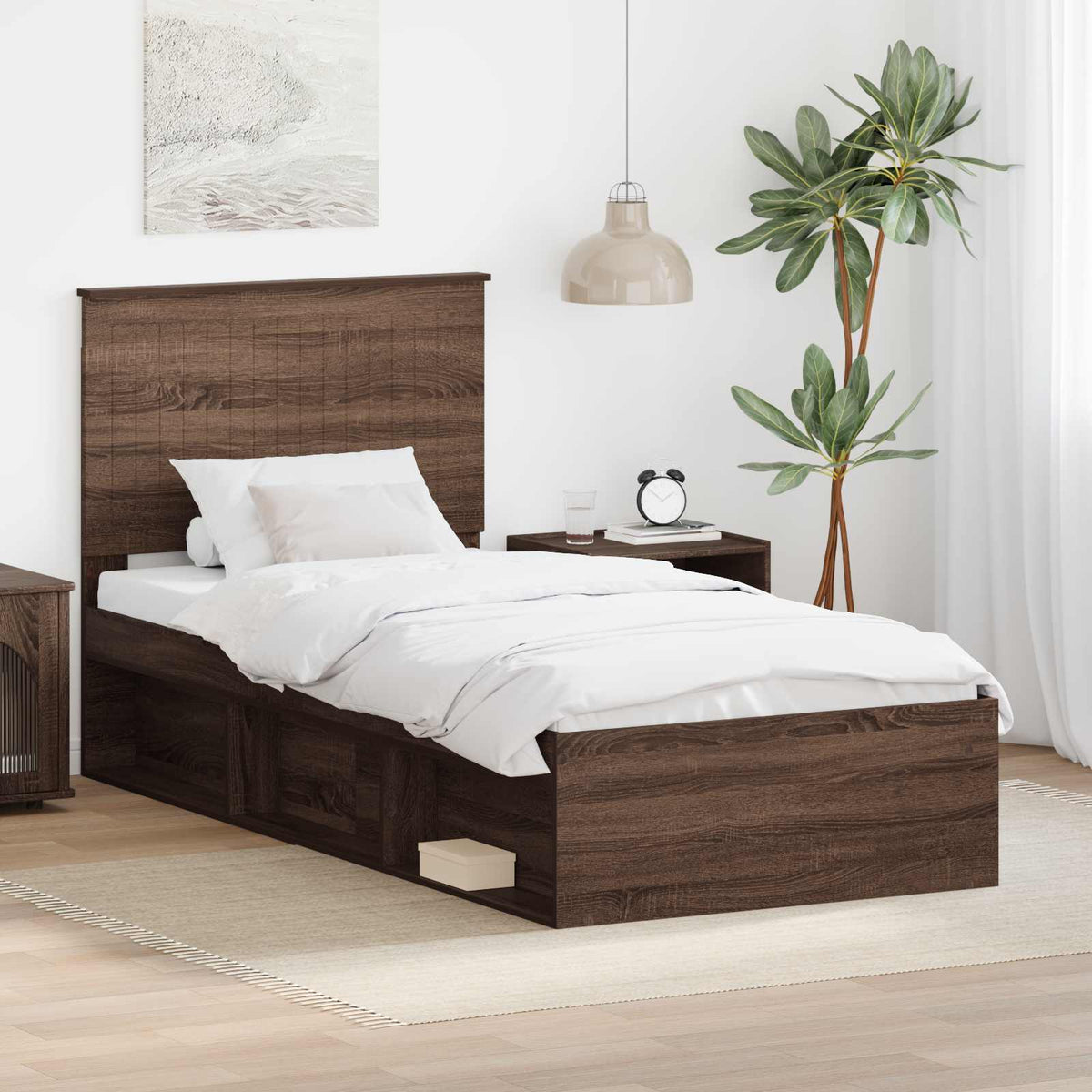 Bedframe Bruin Eiken 90 x 200 cm Massief grenenhout is nu te koop bij PeponiXL, paradijselijk wonen!