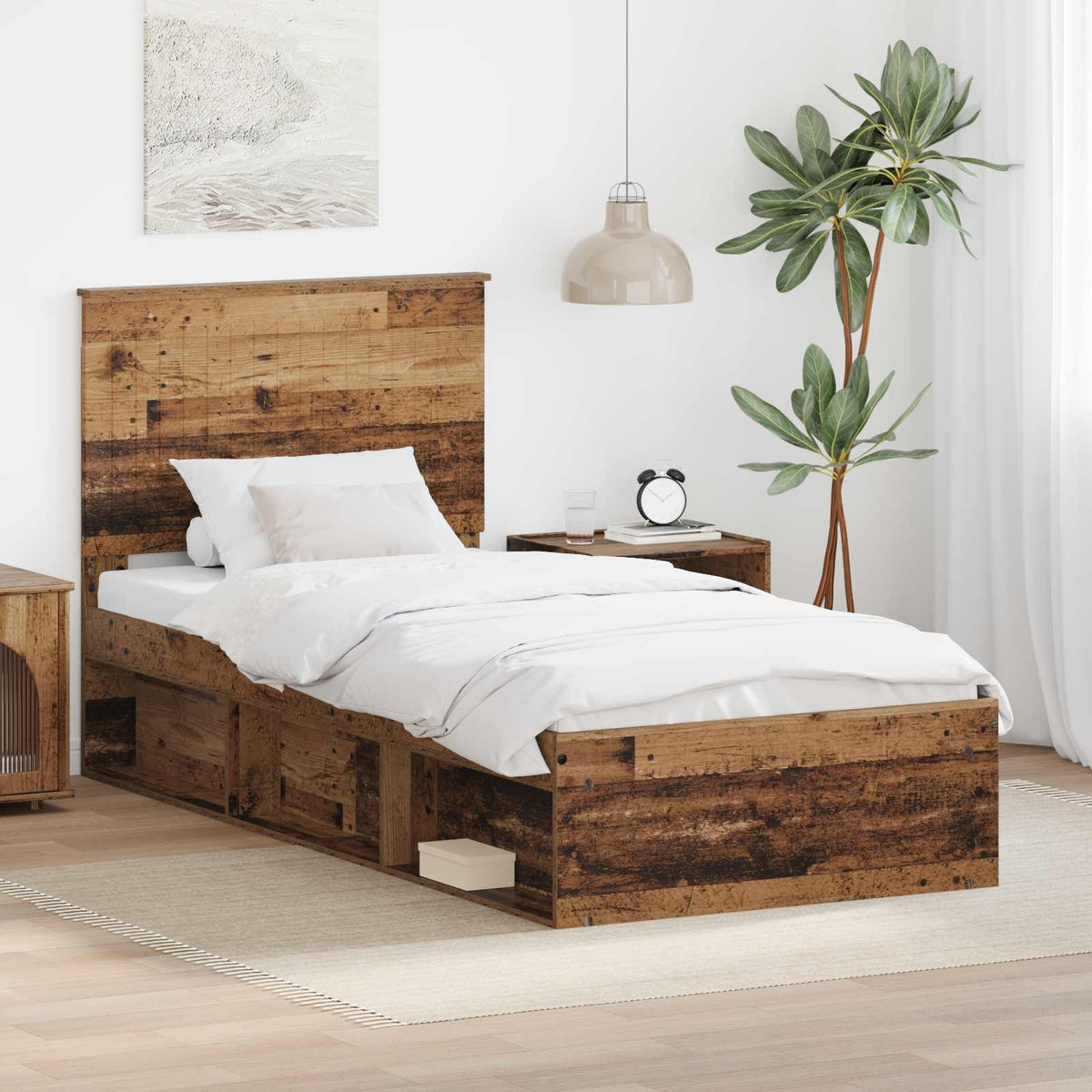 Bedframe met hoofdeinde Oudhout 90 x 190 cm Massief grenenhout is nu te koop bij PeponiXL, paradijselijk wonen!