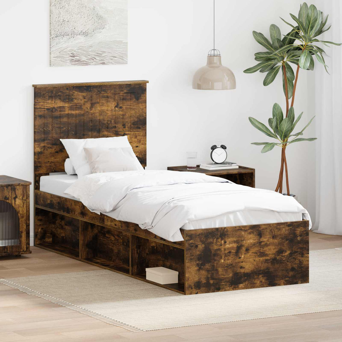 Bedframe Gerookt eiken 75 x 190 cm Massief grenenhout is nu te koop bij PeponiXL, paradijselijk wonen!