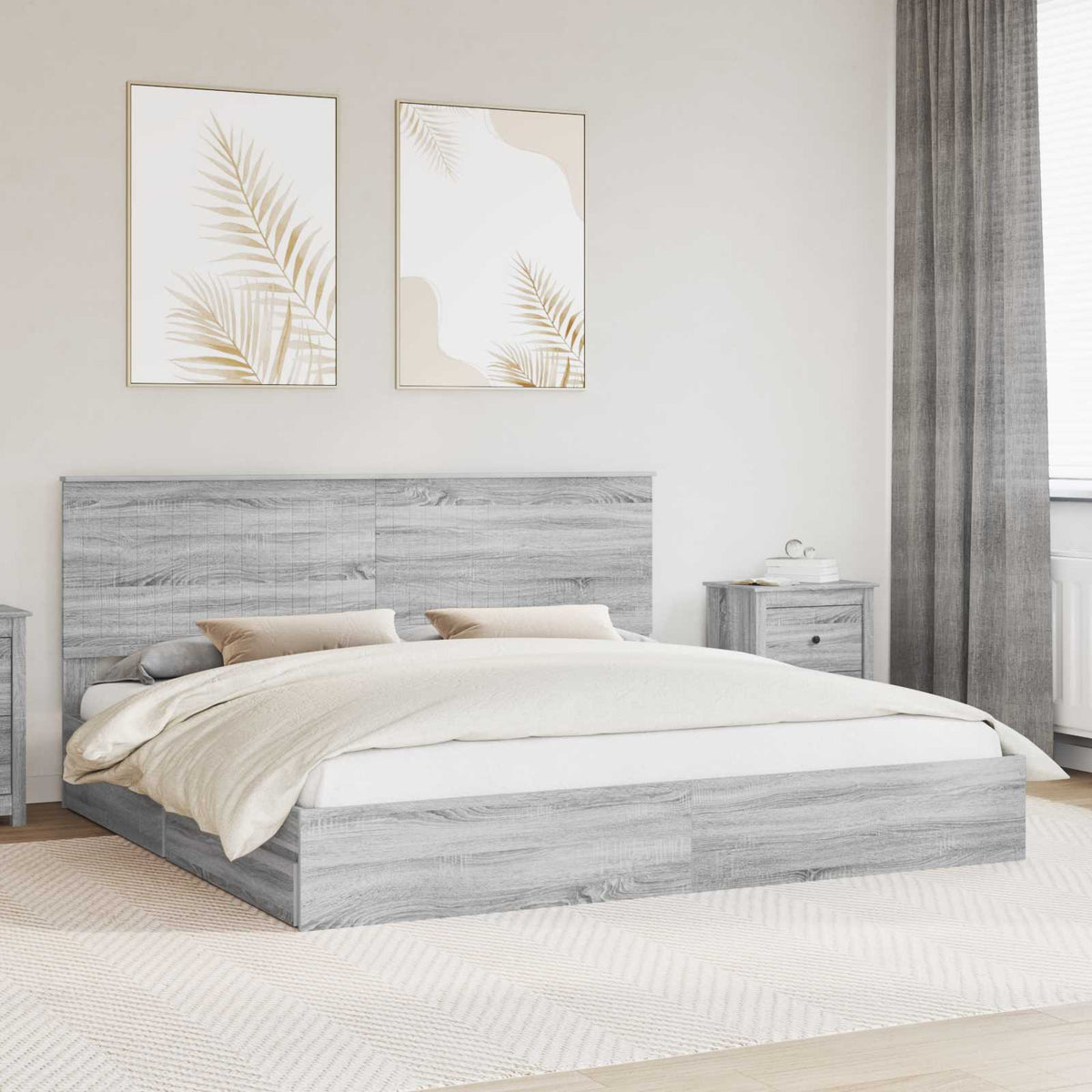 Opslag bed met lade Grijs Sonoma 200 x 200 cm Bewerkt hout is nu te koop bij PeponiXL, paradijselijk wonen!