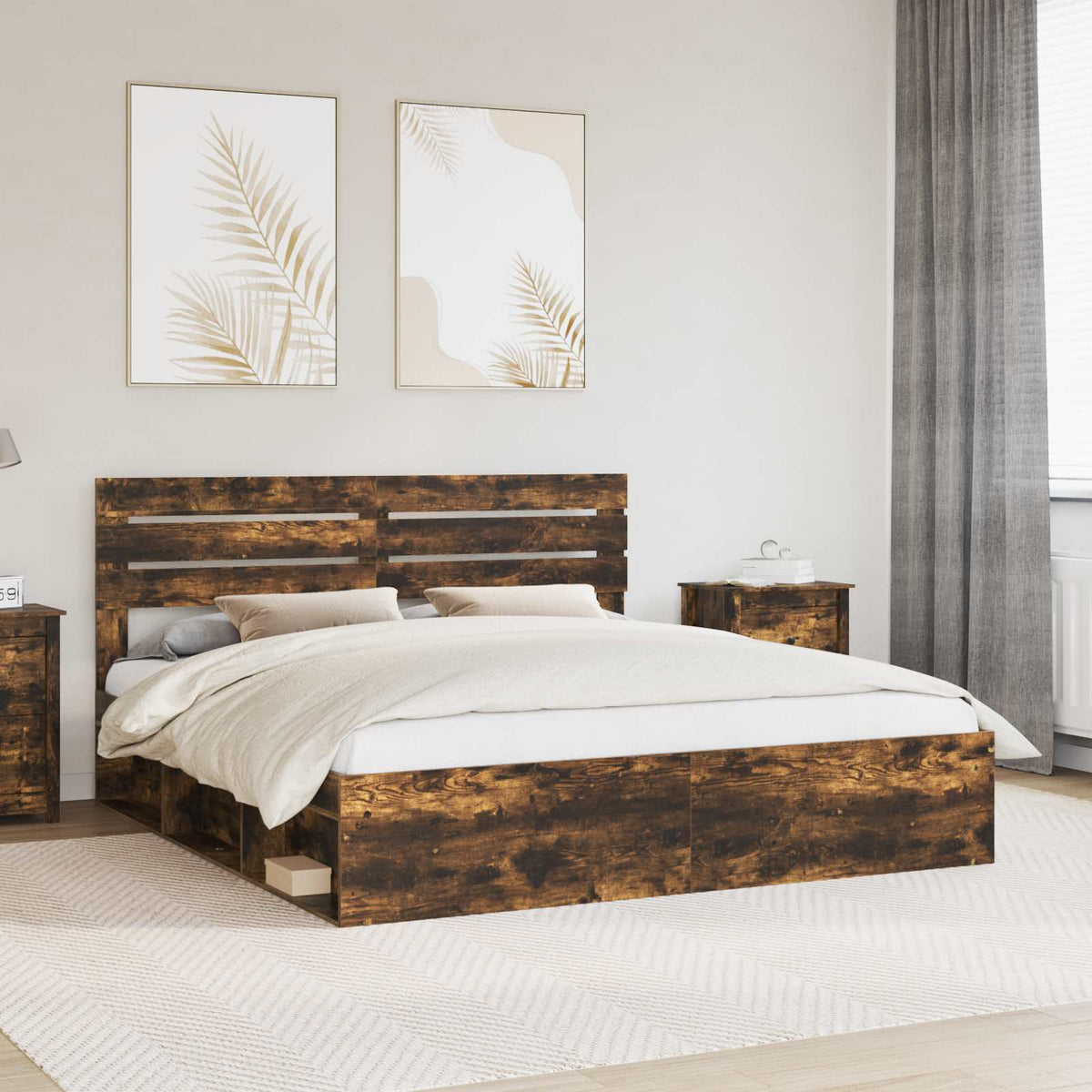 Bedframe Gerookt eiken 180 x 200 cm Massief grenenhout is nu te koop bij PeponiXL, paradijselijk wonen!