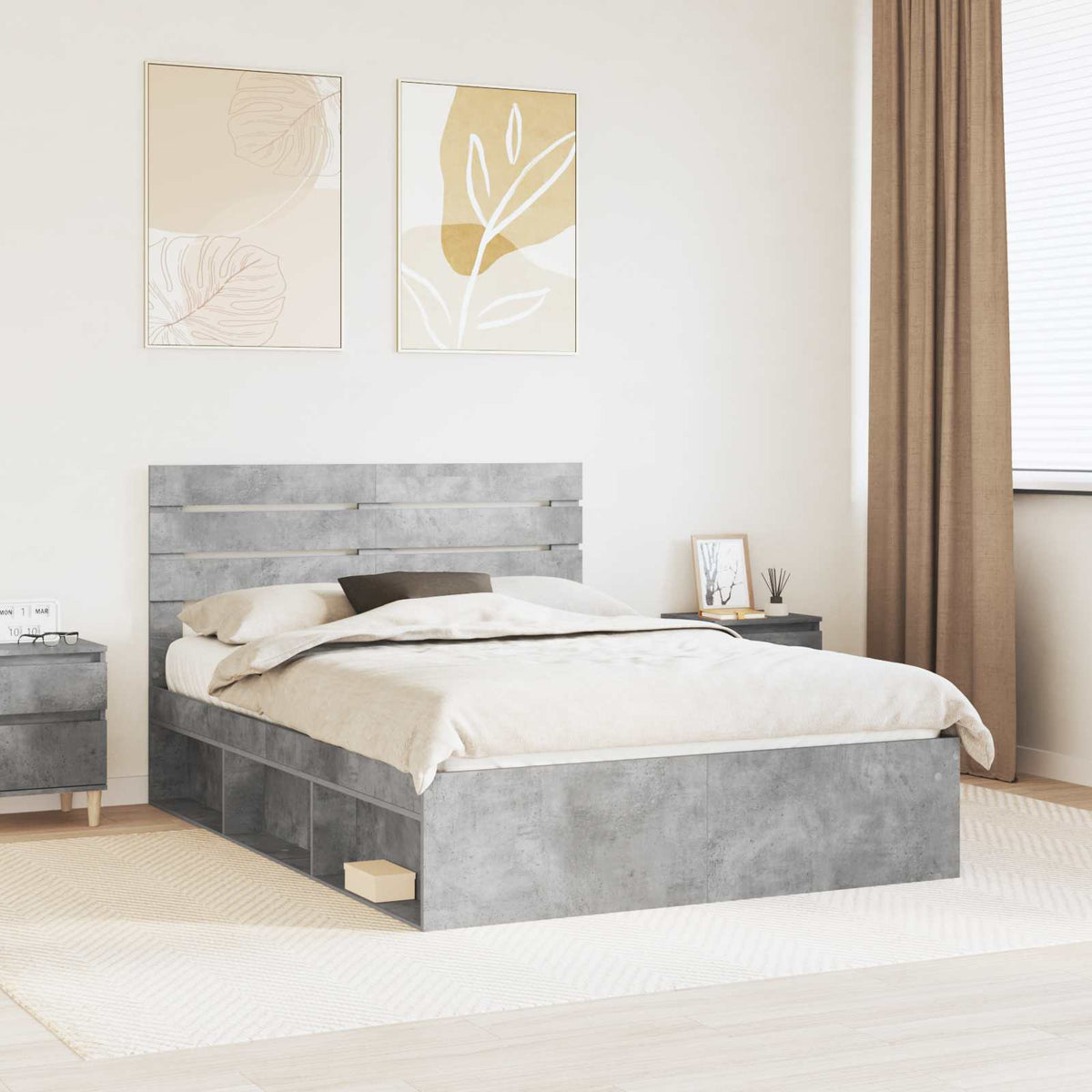 Bedframe met hoofdeinde Beton 140 x 200 cm Massief grenenhout is nu te koop bij PeponiXL, paradijselijk wonen!