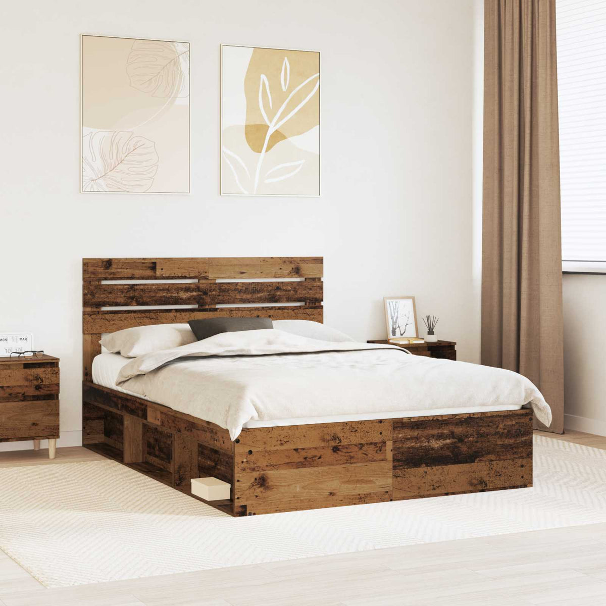Bedframe met hoofdeinde Oudhout 140 x 190 cm Massief grenenhout is nu te koop bij PeponiXL, paradijselijk wonen!