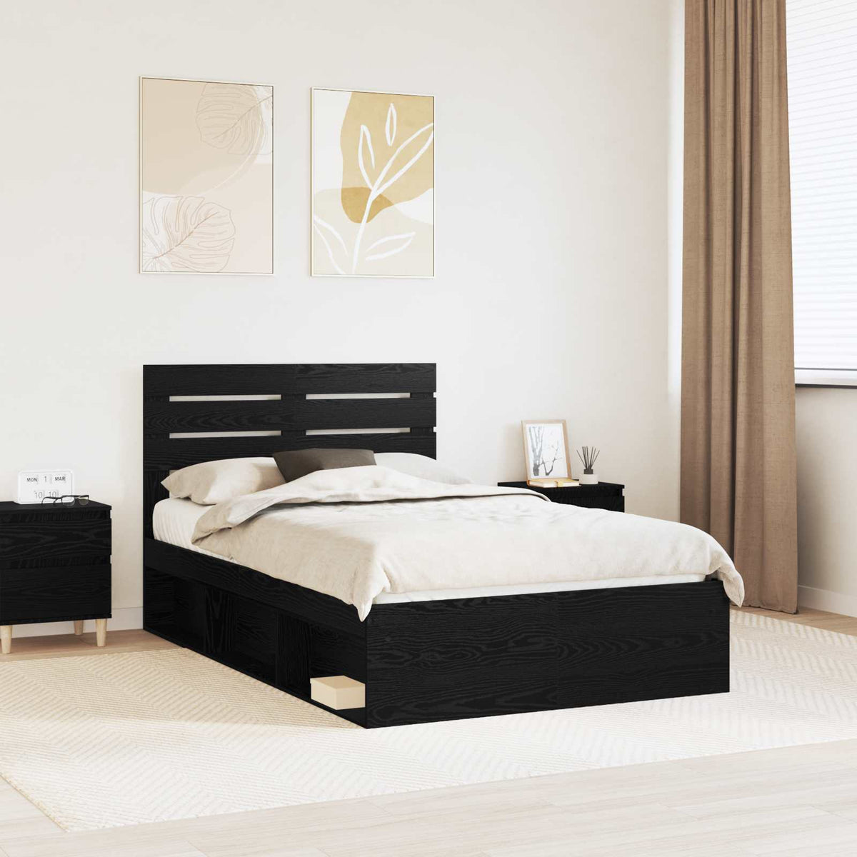 Bedframe met hoofdeinde Zwart 120 x 200 cm Massief grenenhout is nu te koop bij PeponiXL, paradijselijk wonen!
