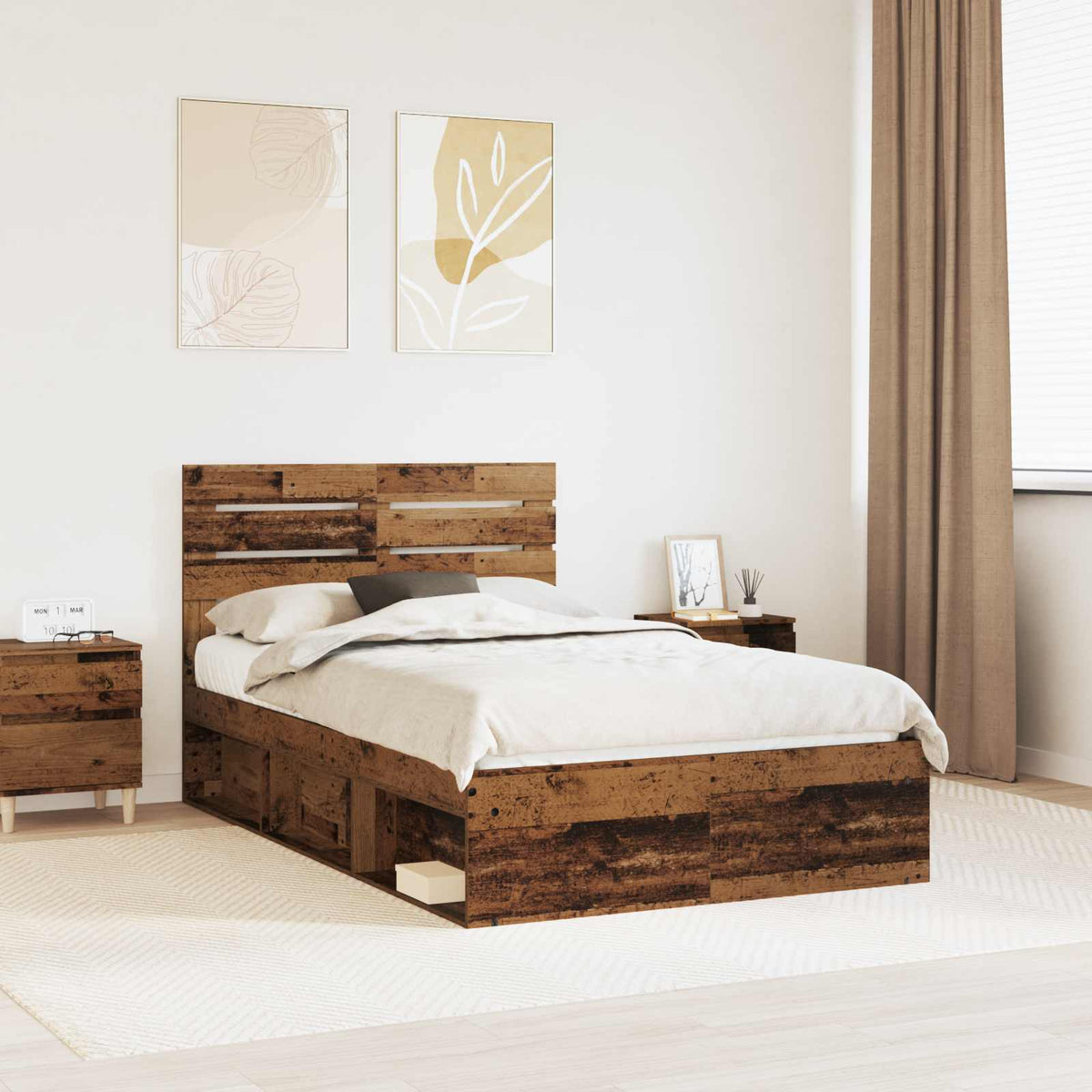 Bedframe met hoofdeinde Oudhout 120 x 200 cm Massief grenenhout is nu te koop bij PeponiXL, paradijselijk wonen!