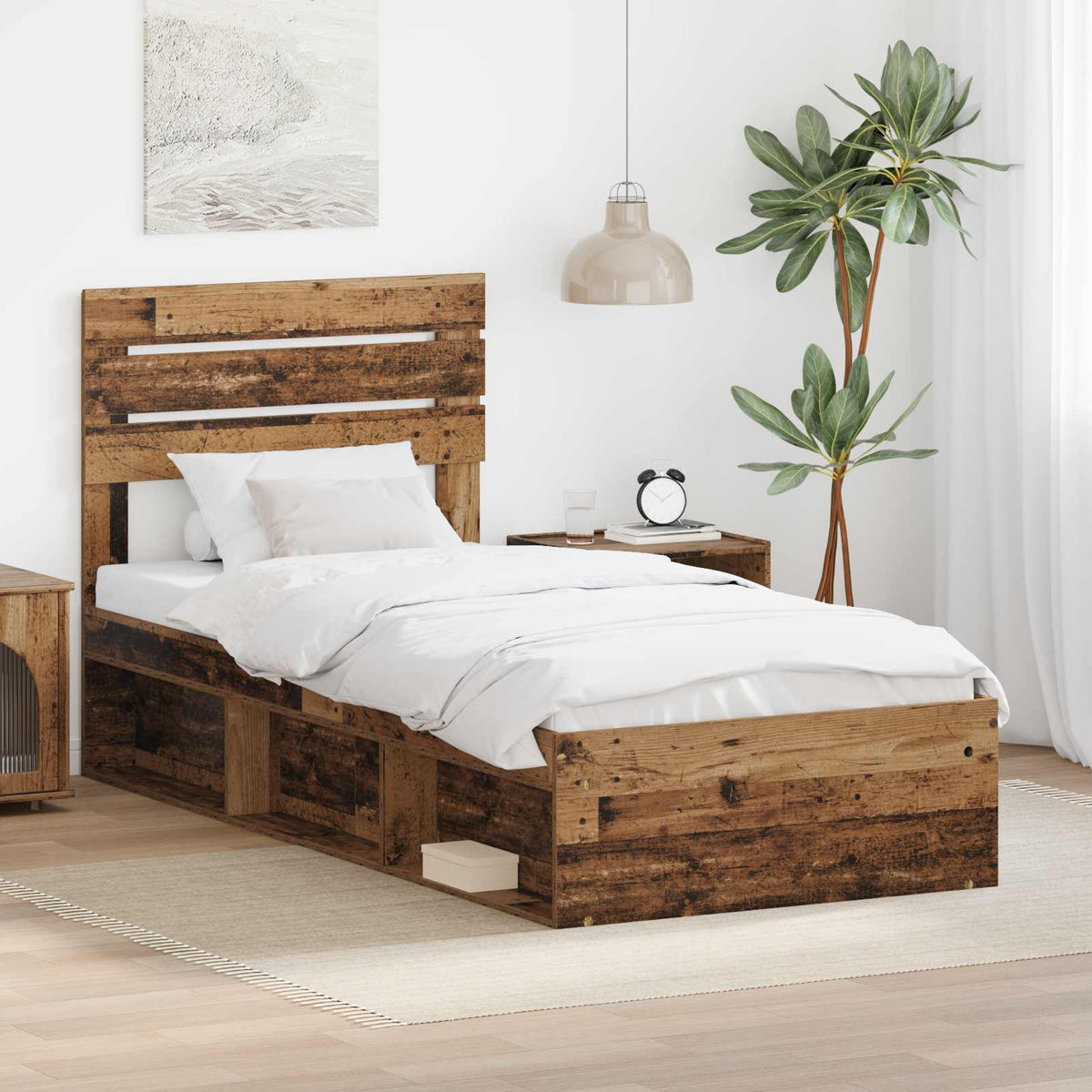 Bedframe met hoofdeinde Oudhout 100 x 200 cm Massief grenenhout is nu te koop bij PeponiXL, paradijselijk wonen!