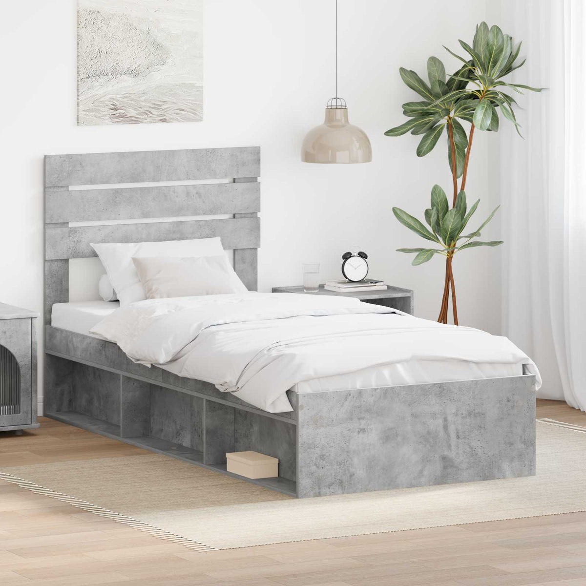 Bedframe met hoofdeinde Beton 90 x 200 cm Massief grenenhout is nu te koop bij PeponiXL, paradijselijk wonen!