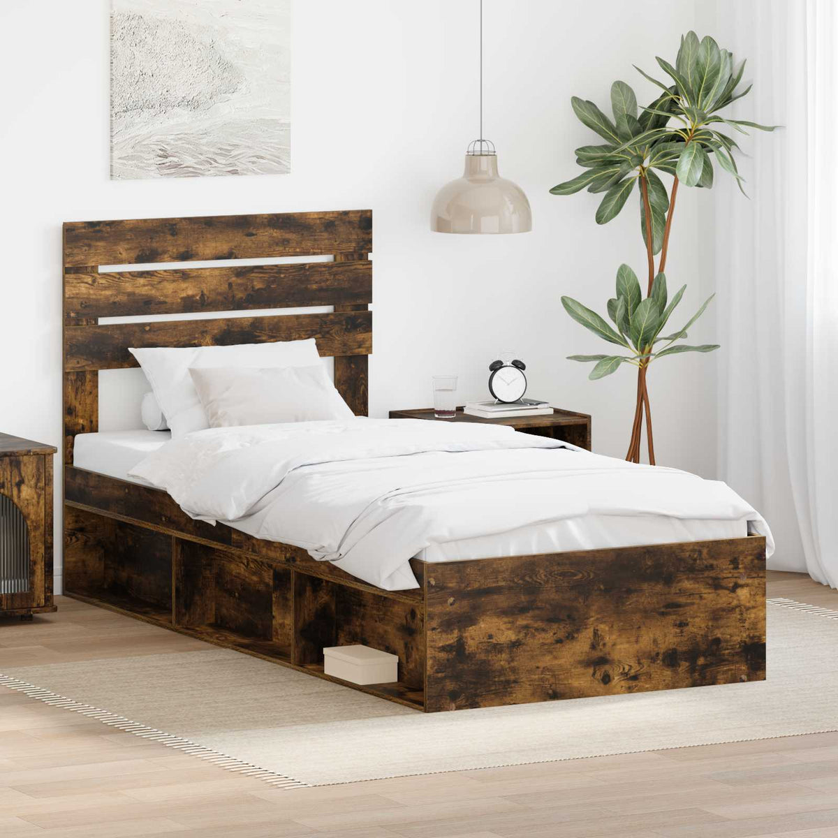 Bedframe Gerookt eiken 75 x 190 cm Massief grenenhout is nu te koop bij PeponiXL, paradijselijk wonen!
