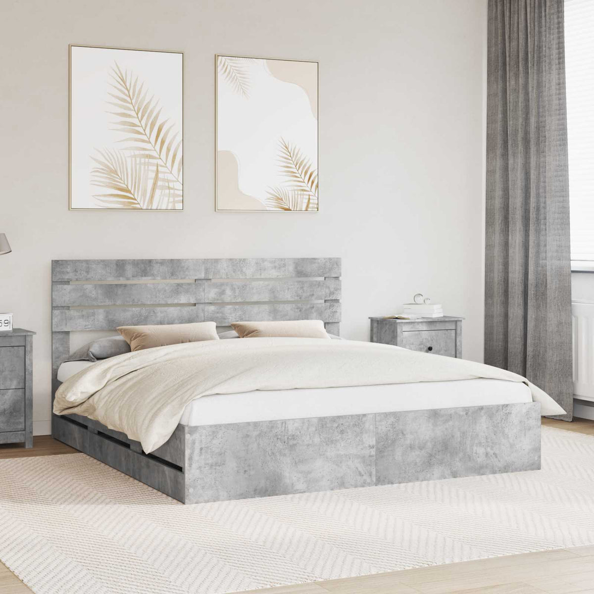 Bedframe met lade Beton Grijs 200 x 200 cm Ingenieurshout is nu te koop bij PeponiXL, paradijselijk wonen!