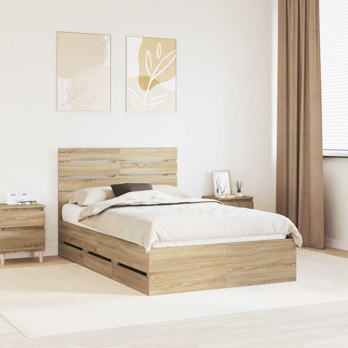 Bedframe met lade Sonoma Eiken 120 x 190 cm Ingenieurshout is nu te koop bij PeponiXL, paradijselijk wonen!