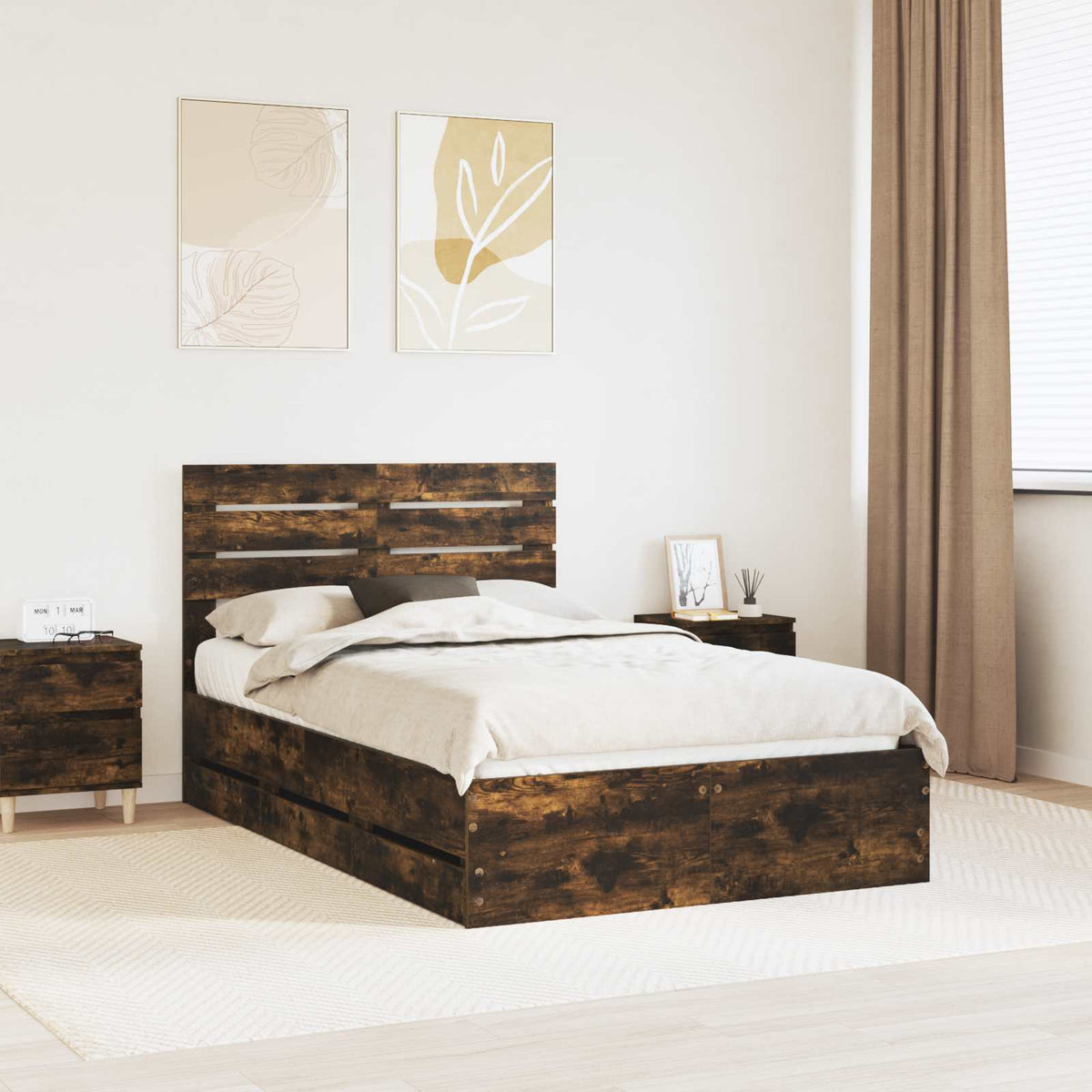 Bedframe met lade Gerookt eiken 120 x 190 cm Ingenieurshout is nu te koop bij PeponiXL, paradijselijk wonen!