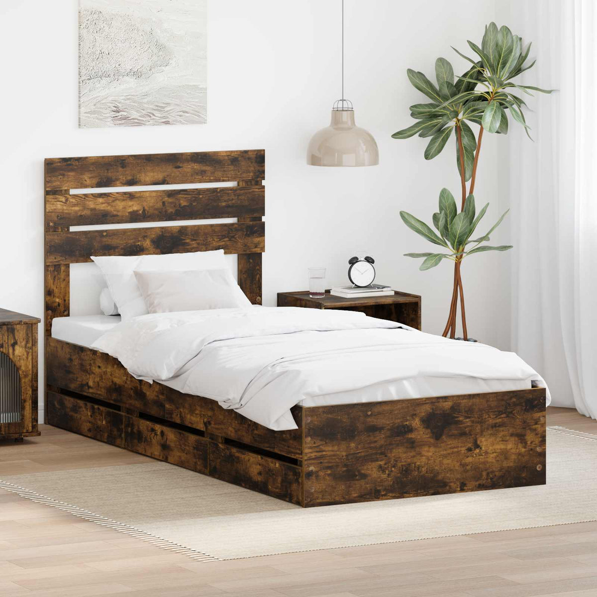 Bedframe met lade Gerookt eiken 100 x 200 cm Ingenieurshout is nu te koop bij PeponiXL, paradijselijk wonen!
