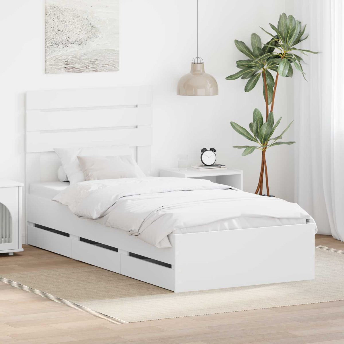 Bedframe met lade met hoofdeinde Wit 90 x 190 cm Ingenieurshout is nu te koop bij PeponiXL, paradijselijk wonen!