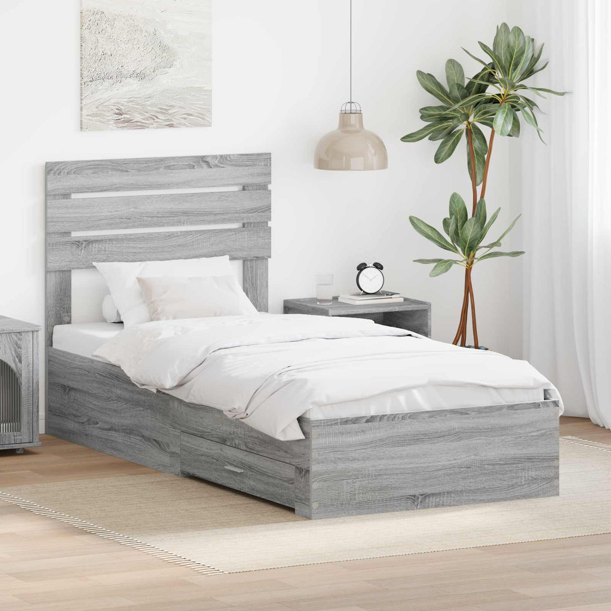 Bedframe Grijs Sonoma en Zilver 75 x 190 cm Bewerkt hout is nu te koop bij PeponiXL, paradijselijk wonen!