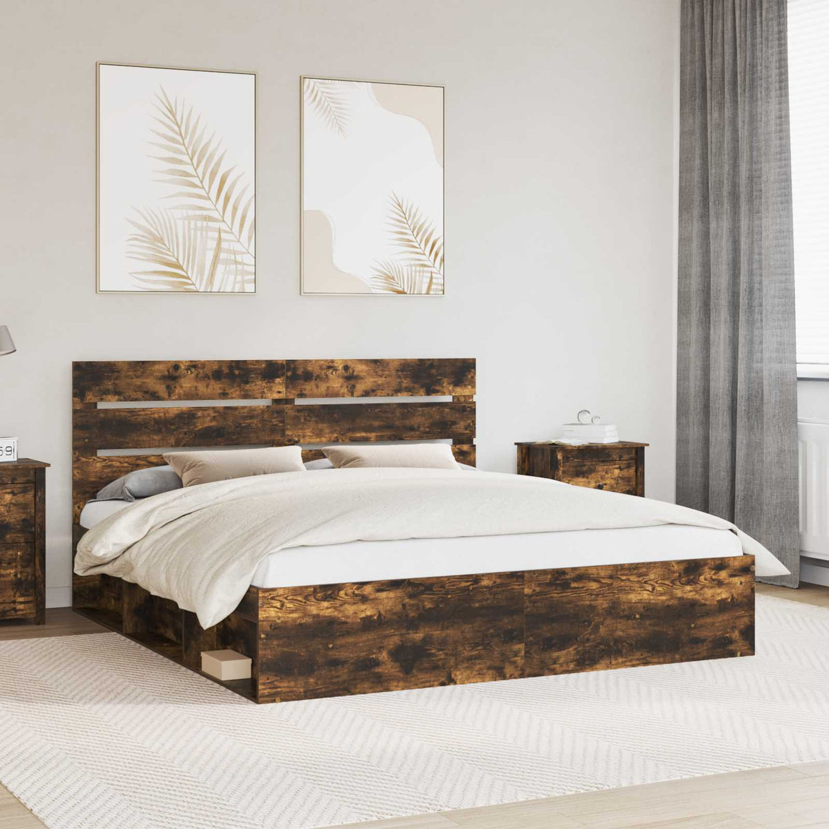 Bedframe Gerookt eiken 200 x 200 cm Massief grenenhout is nu te koop bij PeponiXL, paradijselijk wonen!