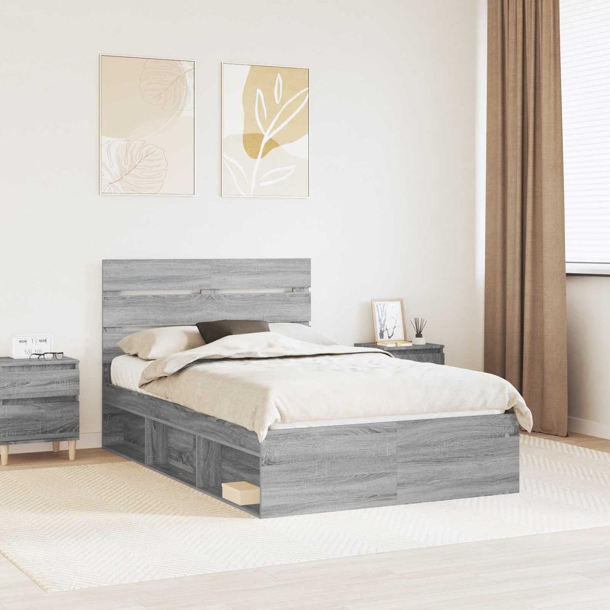 Bedframe Grijs Sonoma 135 x 190 cm Massief grenenhout is nu te koop bij PeponiXL, paradijselijk wonen!