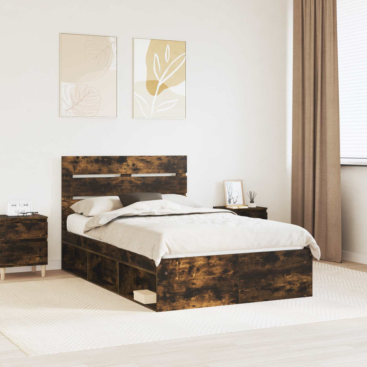 Bedframe Gerookt eiken 120 x 200 cm Massief grenenhout is nu te koop bij PeponiXL, paradijselijk wonen!