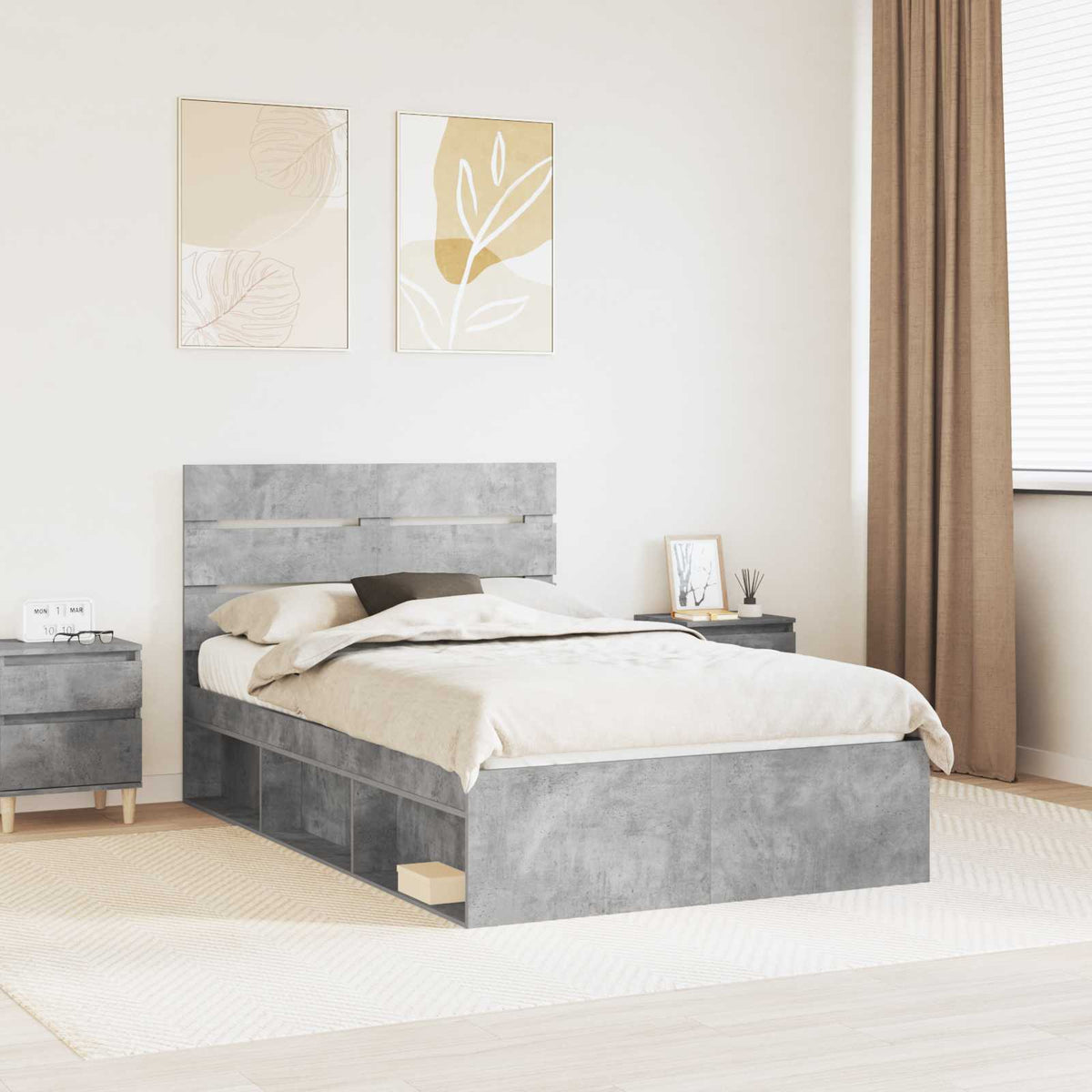 Bedframe met hoofdeinde Beton 120 x 190 cm Massief grenenhout is nu te koop bij PeponiXL, paradijselijk wonen!