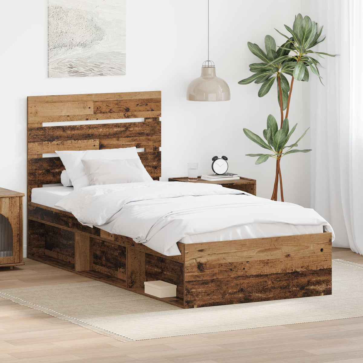 Bedframe met hoofdeinde Oudhout 75 x 190 cm Massief grenenhout is nu te koop bij PeponiXL, paradijselijk wonen!