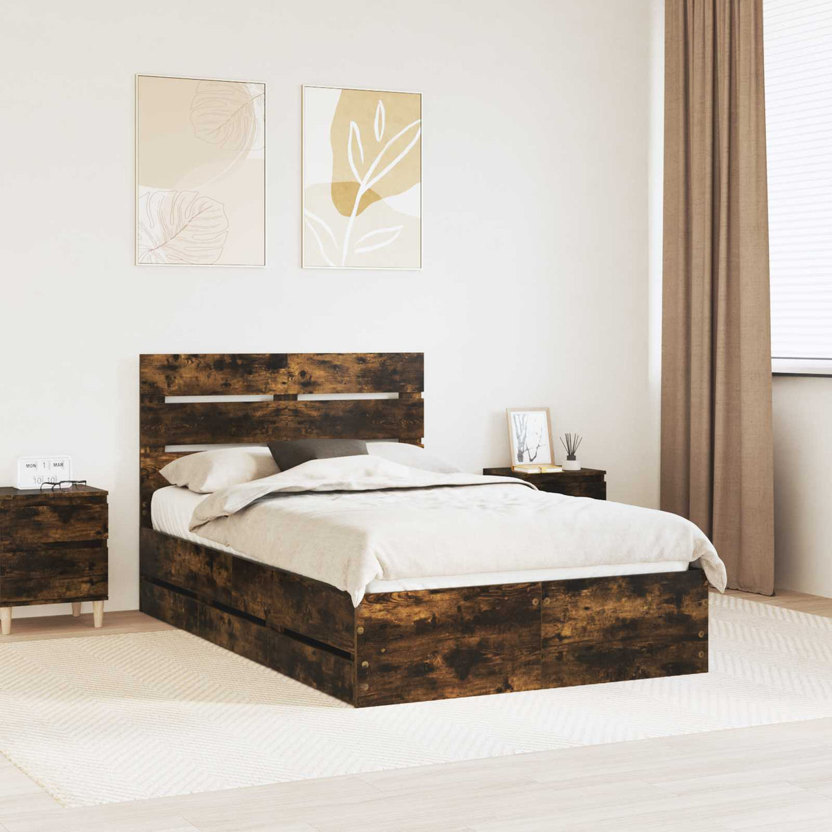 Bedframe met lade Gerookt eiken 135 x 190 cm Ingenieurshout is nu te koop bij PeponiXL, paradijselijk wonen!