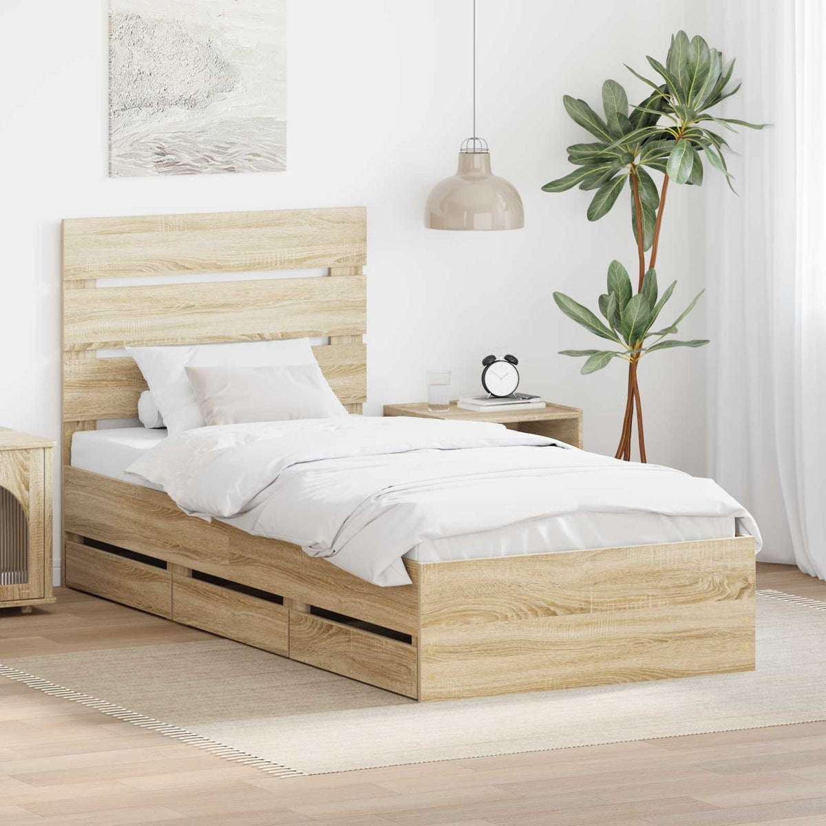 Bedframe met lade Sonoma Eiken 100 x 200 cm Ingenieurshout is nu te koop bij PeponiXL, paradijselijk wonen!