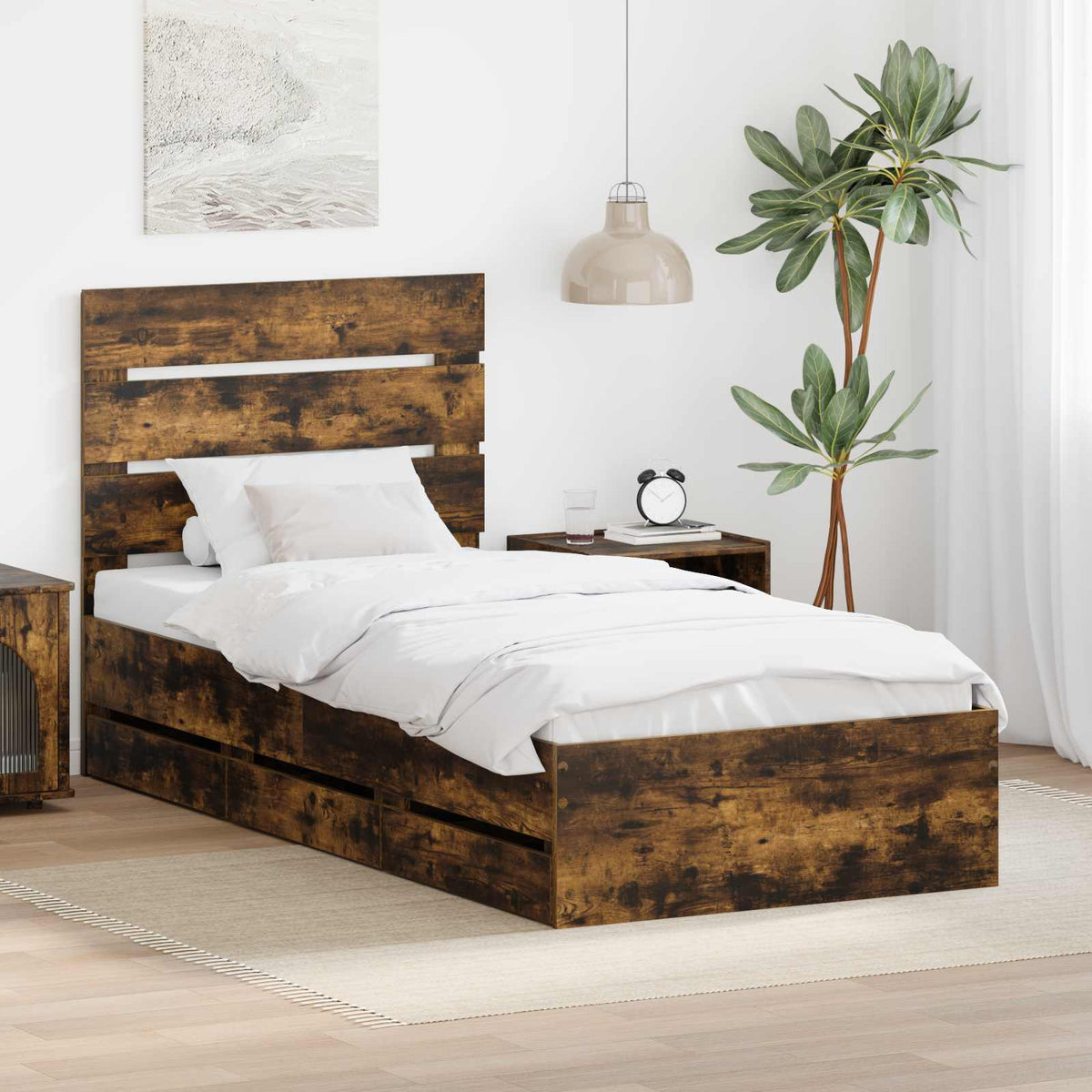 Bedframe met lade Gerookt eiken 100 x 200 cm Ingenieurshout is nu te koop bij PeponiXL, paradijselijk wonen!