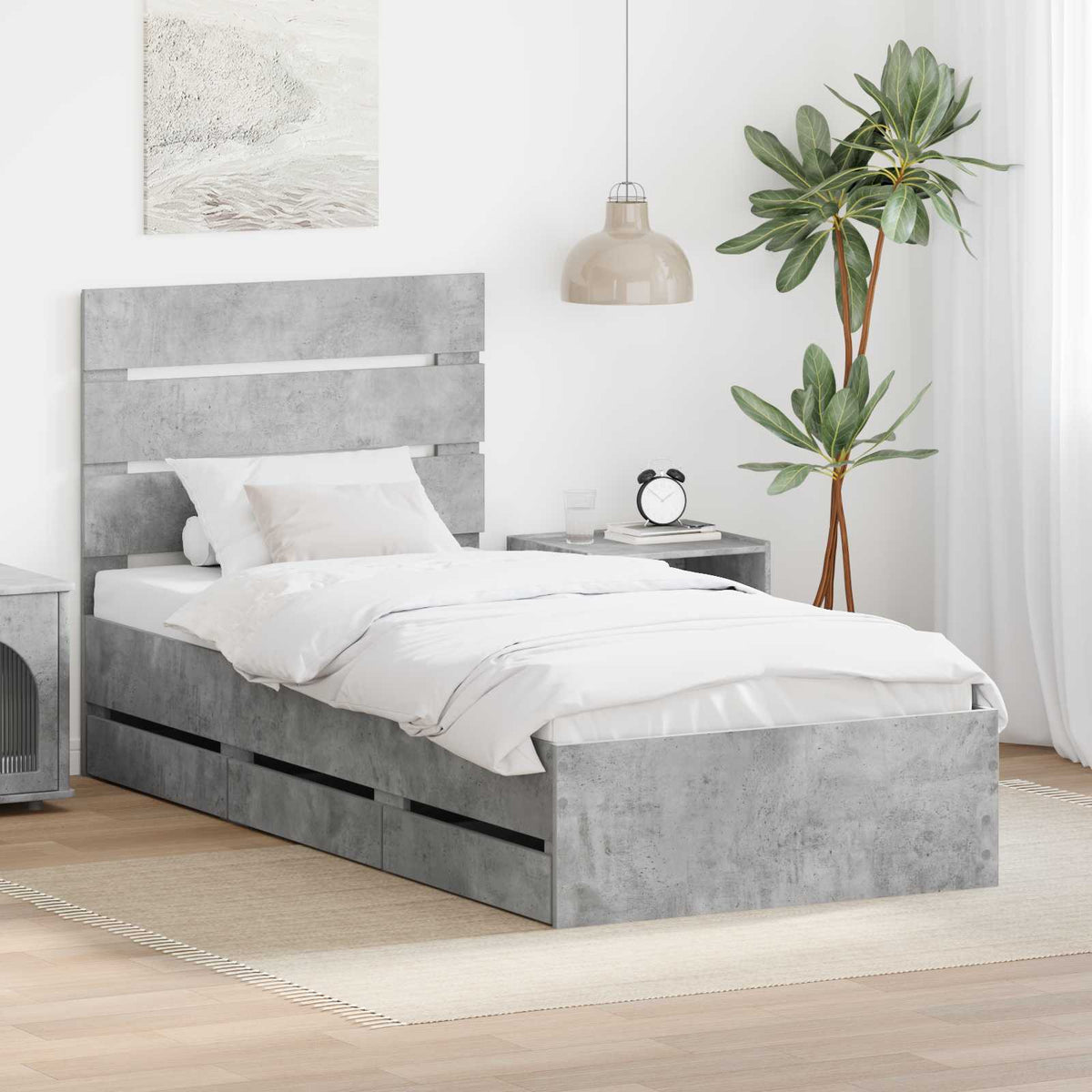 Bedframe met lade Beton Grijs 75 x 190 cm Ingenieurshout is nu te koop bij PeponiXL, paradijselijk wonen!