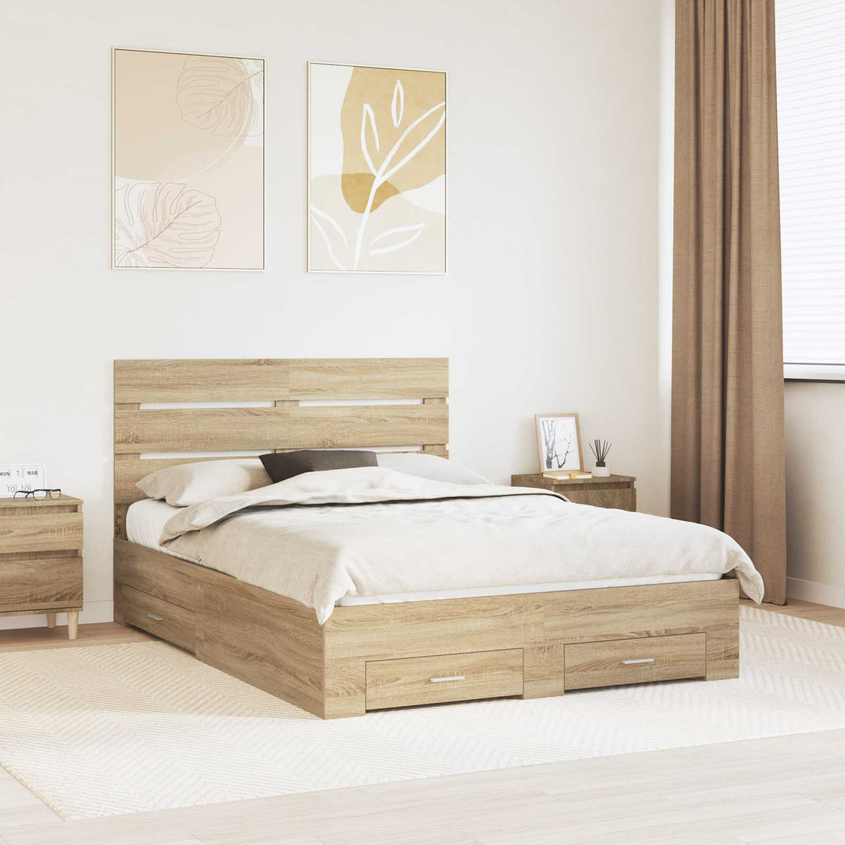 Bedframe met lade Sonoma Eiken 140 x 190 cm Bewerkt hout is nu te koop bij PeponiXL, paradijselijk wonen!