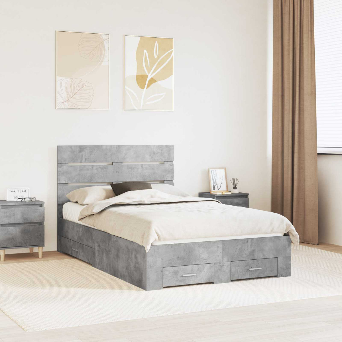 Bedframe met lade Beton Grijs 120 x 200 cm Bewerkt hout is nu te koop bij PeponiXL, paradijselijk wonen!
