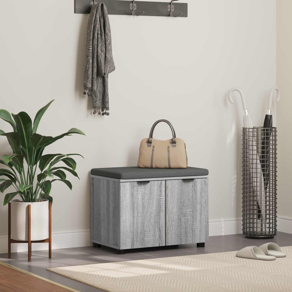 Halbank met kussen met plank Grijze Sonoma 60 x 38 x 46 cm is nu te koop bij PeponiXL, paradijselijk wonen!
