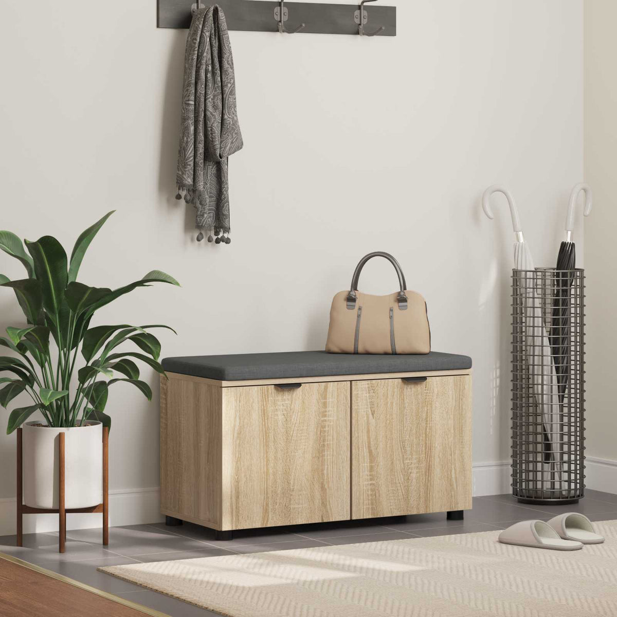 Halbank met kussen met plank Sonoma Eiken 80 x 38 x 46 cm is nu te koop bij PeponiXL, paradijselijk wonen!