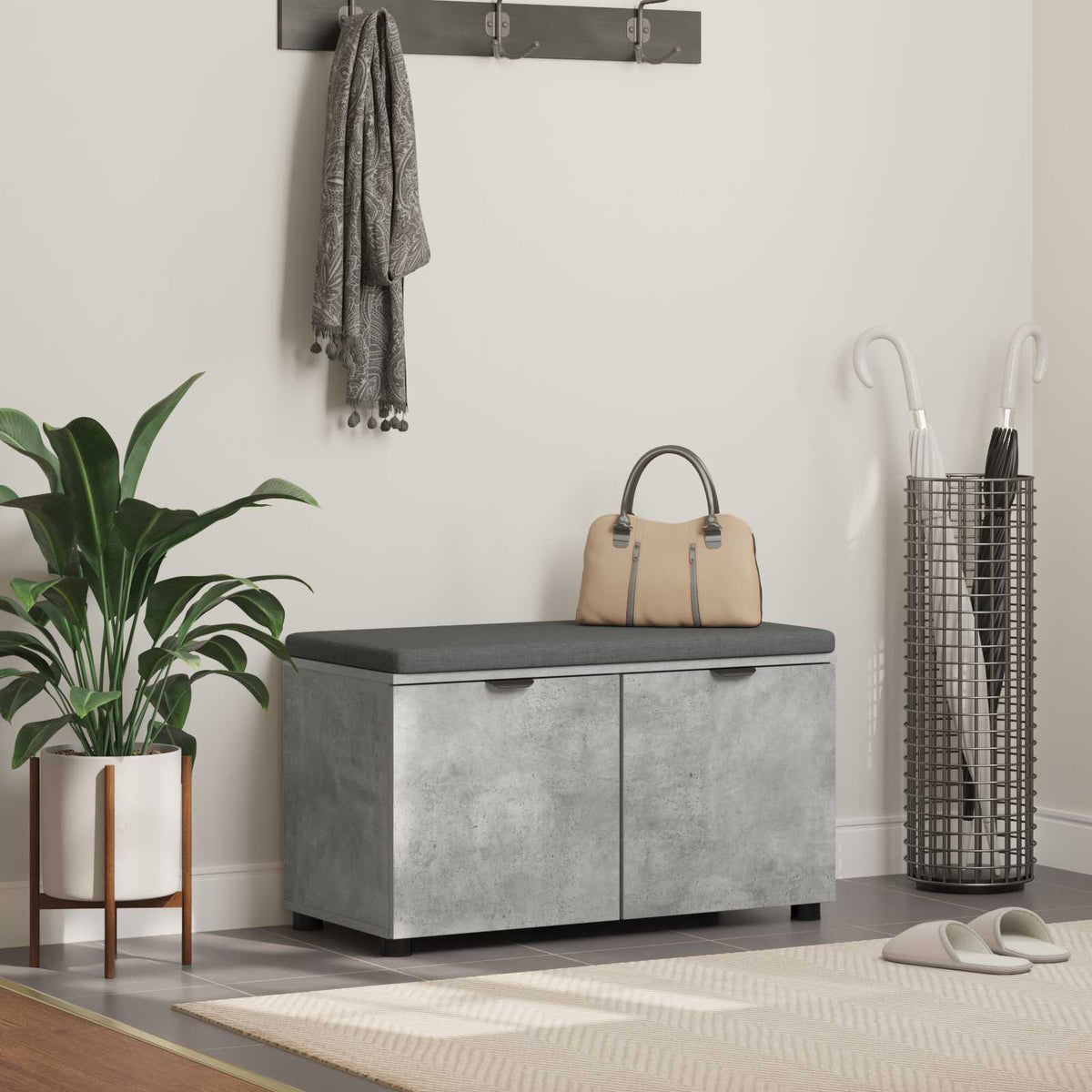 Halbank met kussen met plank Beton Grijs 80 x 38 x 46 cm is nu te koop bij PeponiXL, paradijselijk wonen!