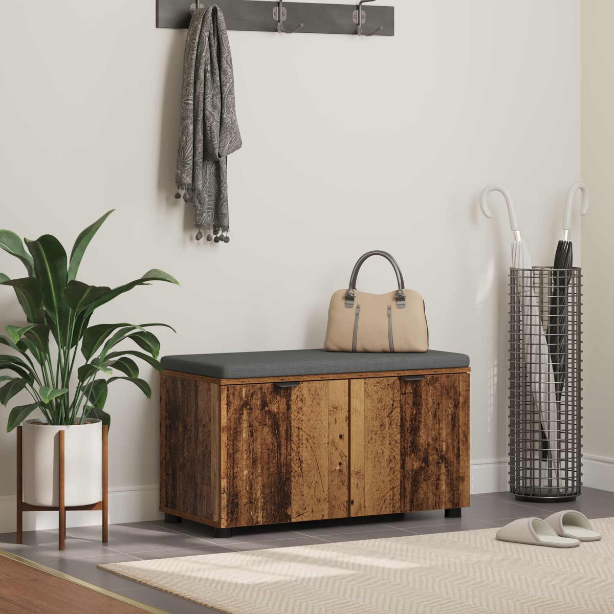 Halbank Oudhout 80 x 38 x 46 cm Geïndustrialiseerd hout en stof is nu te koop bij PeponiXL, paradijselijk wonen!