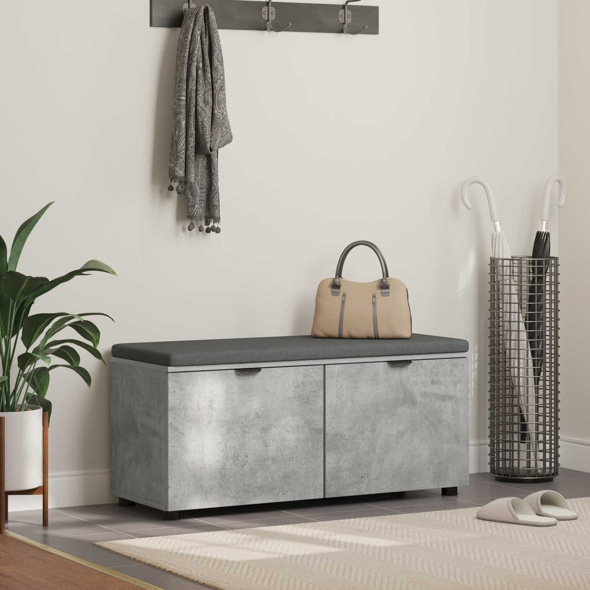 Halbank met kussen met plank Beton Grijs 100 x 38 x 46 cm is nu te koop bij PeponiXL, paradijselijk wonen!