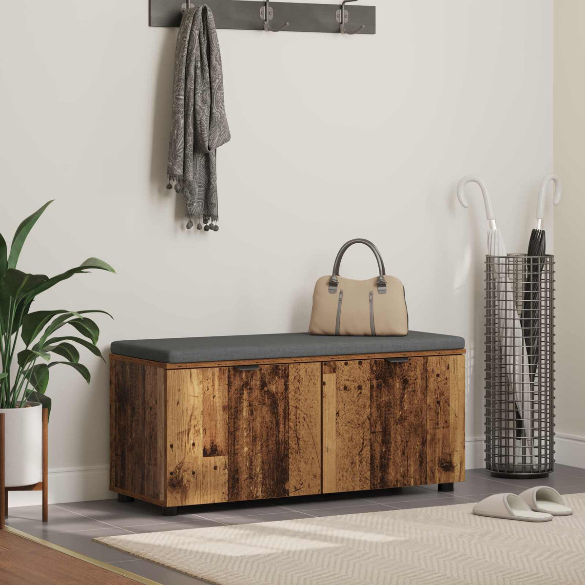 Halbank met kussen met plank Oudhout 100 x 38 x 46 cm is nu te koop bij PeponiXL, paradijselijk wonen!