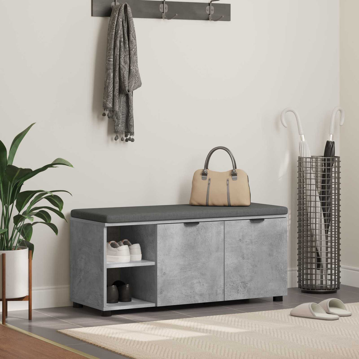 Halbank met kussen met plank Beton Grijs 100 x 38 x 46 cm is nu te koop bij PeponiXL, paradijselijk wonen!