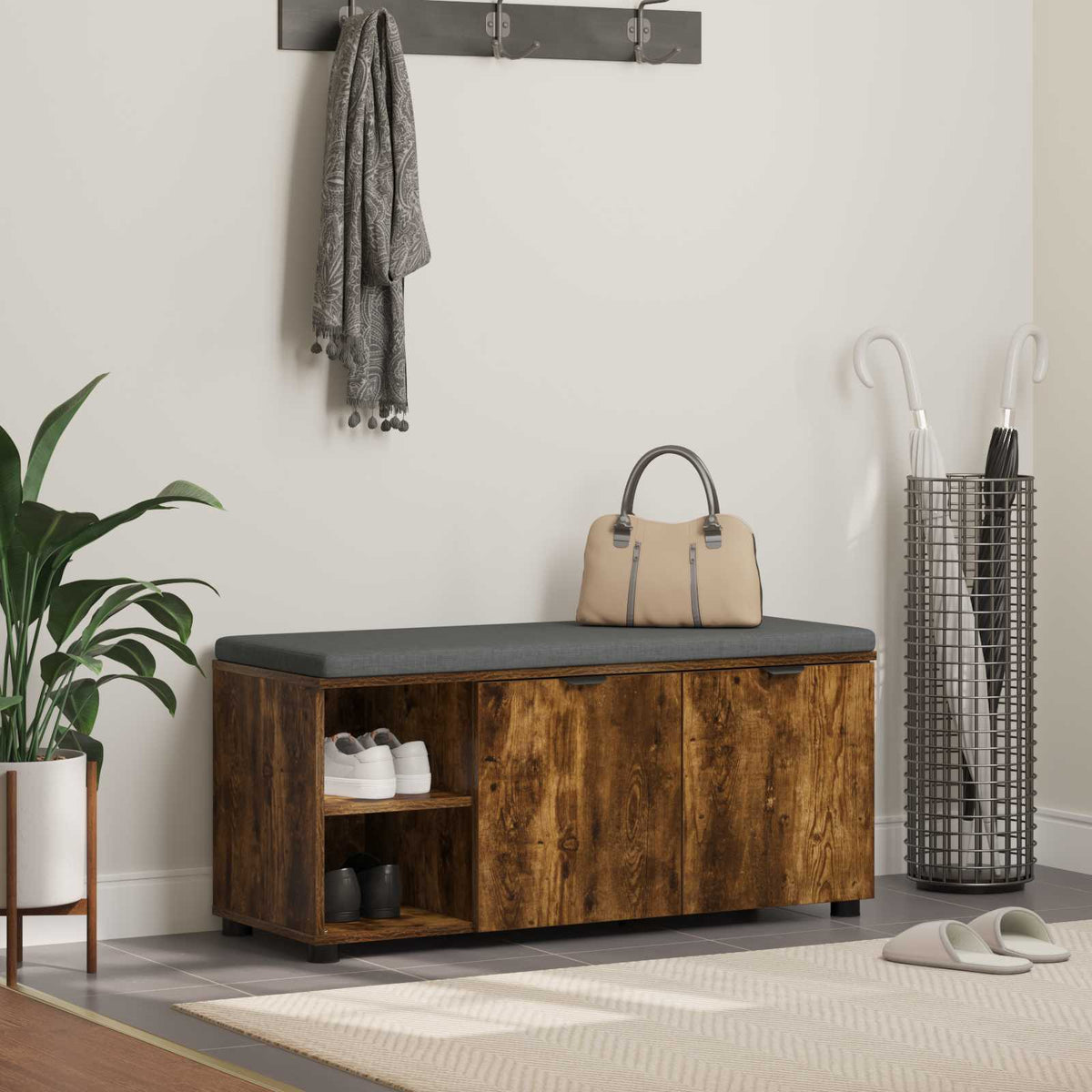 Halbank met kussen met plank Gerookte Eik 100 x 38 x 46 cm is nu te koop bij PeponiXL, paradijselijk wonen!