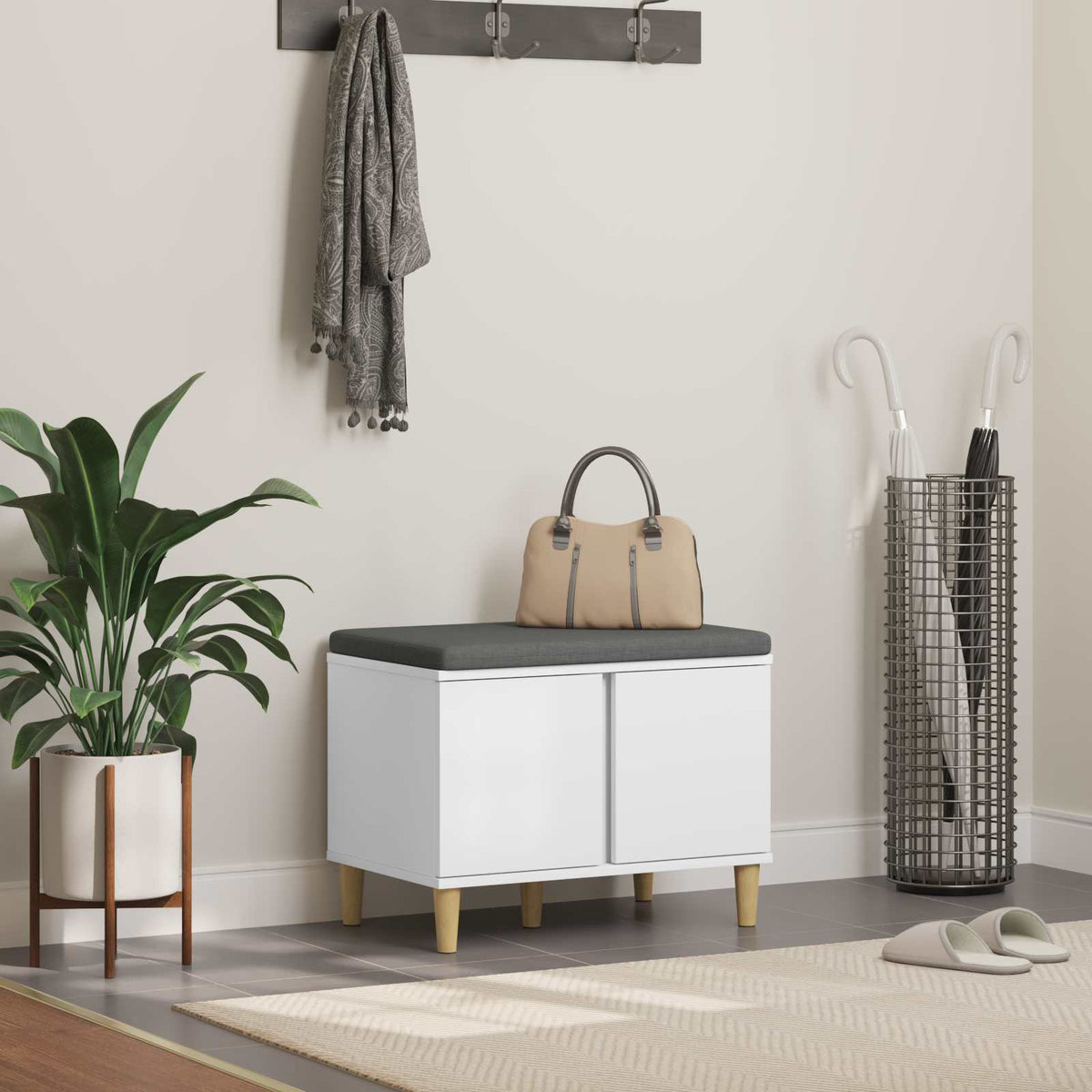 Halbank Wit 60 x 38 x 46 cm Bewerkt hout en stof is nu te koop bij PeponiXL, paradijselijk wonen!